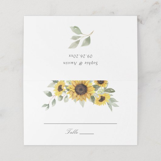ヒマワリ離れ結婚のテーブル プレイスカード (外部開封)