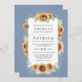 ヒマワリ青水色素朴主結婚題 招待状 (正面/裏面)