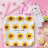 ヒマワリ黄白色の花柄 ペーパープレート (パーティー)