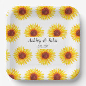 ヒマワリ黄白色の花柄 ペーパープレート (正面)