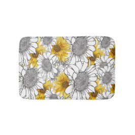 ヒマワリ黄色と白黒 バスマット