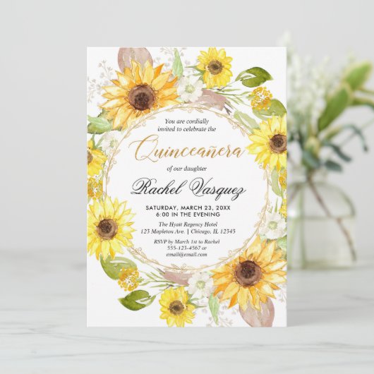 ヒマワリ黄色と金ゴールドフローラキンセアニェラ 招待状 (スタンド正面)