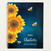 ヒマワリ黄色のミツバチの青空の名前 プランナー手帳 (正面)