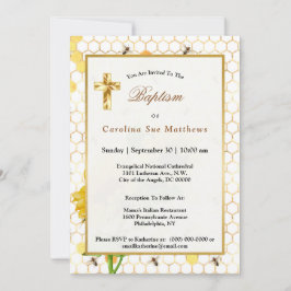 ヒマワリ黄色ハニカムミツバチ金ゴールドバプテスマ 招待状