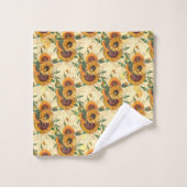 ヒマワリ黄色金ゴールドハニカムミツバチ バスタオルセット (ウォッシュタオル)