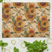 ヒマワリ黄褐色トンボ類フローラ キッチンタオル (折り畳み)