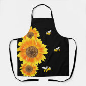 ヒマワリ黒い黄色いオレンジ色のハッピーミツバチ エプロン (正面)