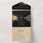 ヒマワリ黒と金ゴールド結婚ズ オールインワン招待状 (内側)