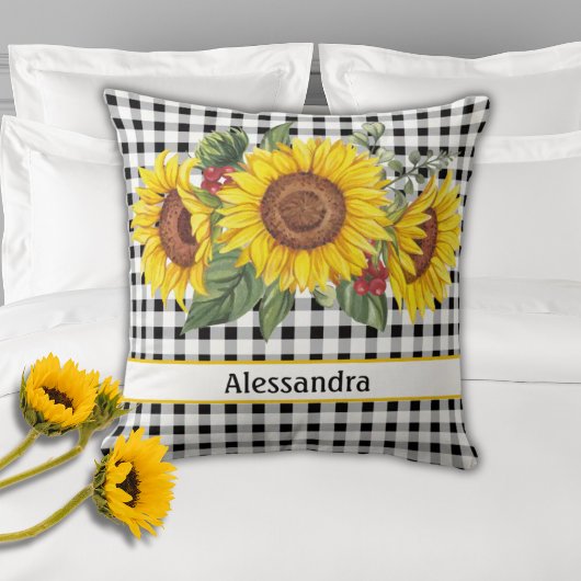 ヒマワリ黒イチョウパーソナライズされたム クッション