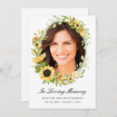 ヒマワリ黒文字クロスフォト葬儀 サンキューカード (正面/裏面)