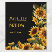ヒマワリ黒素朴名エレガント誕生日 ワインラベル (シングルラベル)