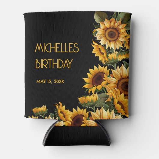 ヒマワリ黒素朴名エレガント誕生日 缶クーラー (正面)