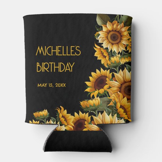 ヒマワリ黒素朴名エレガント誕生日 缶クーラー (裏面)