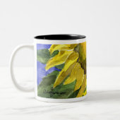 ヒマワリ04の絵を描くマグの水彩画の芸術 ツートーンマグカップ (左)