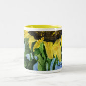 ヒマワリ08aの絵画のマグの水彩画の芸術 ツートーンマグカップ (中央)