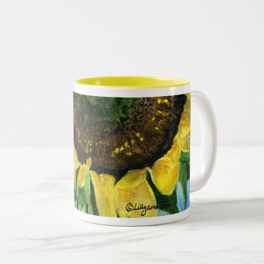 ヒマワリ08bの絵画のマグの水彩画の芸術 ツートーンマグカップ (正面右)
