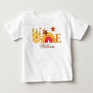 ヒマワリ1stバースデーウォーターカラーイエローサン ベビーTシャツ