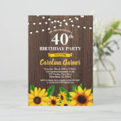 ヒマワリ40歳の誕生日の招待状。任意の年齢 招待状 (スタンド正面)