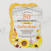 ヒマワリ50歳の誕生日の招待状。任意の年齢 招待状 (正面/裏面)