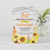 ヒマワリ50歳の誕生日の招待状。任意の年齢 招待状 (スタンド正面)