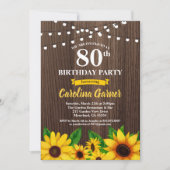 ヒマワリ80歳の誕生日の招待状。任意の年齢 招待状 (正面)