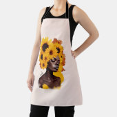 ヒマワリ・アフロヘアのアフリカ系アメリカ人女性 エプロン (インサイチュ)