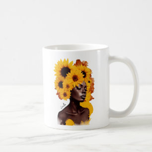ヒマワリ・アフロヘアのアフリカ系アメリカ人女性 コーヒーマグカップ
