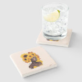 ヒマワリ・アフロヘアのアフリカ系アメリカ人女性 ストーンコースター (横)