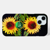 ヒマワリ、エメラルドグリーン宝石フローラモノグラム Case-Mate iPhoneケース (裏面 (横))