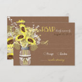 ヒマワリ·ジャー·バーラップ素朴 RSVPカード (正面/裏面)