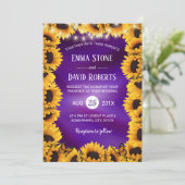 ヒマワリ&ストリングライトエレガントパープル結婚ズ 招待状 (スタンド正面)