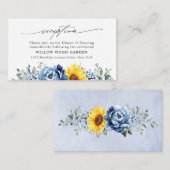 ヒマワリ·ダスティ·ブルー·フローラ結婚式 エンクロージャーカード (正面/裏面)