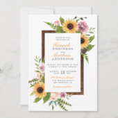 ヒマワリ、バラ&ウッ素朴ド|カントリーウェディング 招待状 (正面)