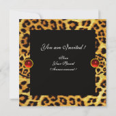 ヒマワリ、ヒョウの毛の リボン、赤いルビーの宝石 招待状 (裏面)