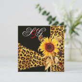 ヒマワリ、ヒョウの毛皮のリボン、赤いルビーの宝石 招待状 (スタンド正面)