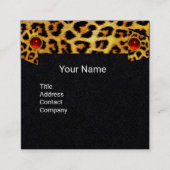 ヒマワリ、ヒョウの毛皮のリボン、赤いルビーブラック紙 スクエア名刺 (正面)
