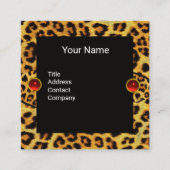 ヒマワリ、ヒョウの毛皮のリボン、赤いルビー宝石 スクエア名刺 (正面)