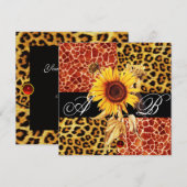 ヒマワリ,ヒョウ,キリンの毛皮,ルビーのモノグラム 招待状 (正面/裏面)