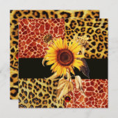 ヒマワリ、ヒョウ、キリン の毛皮、 赤いルビー 招待状 (正面/裏面)