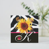 ヒマワリ、ピンク、ブラック、ホワイト、ゼブラ柄、ファー、モノグラム 招待状 (スタンド正面)