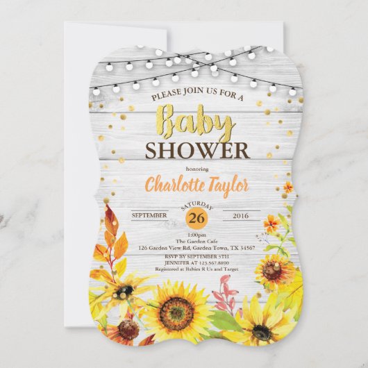 ヒマワリ·ベイビー·シャワーの誘い込み田舎の木 招待状 (正面)
