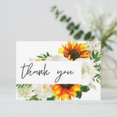ヒマワリ&ホワイトローズアートフローラ サンキューカード (スタンド正面)