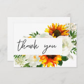 ヒマワリ&ホワイトローズアートフローラ サンキューカード (正面/裏面)
