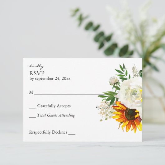 ヒマワリ&ホワイトローズフローラアートノミール 出欠カード (スタンド正面)