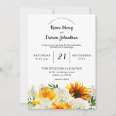 ヒマワリ&ホワイトローズ結婚フローラ 招待状 (正面)