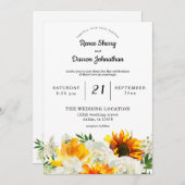 ヒマワリ&ホワイトローズ結婚フローラ 招待状 (正面/裏面)