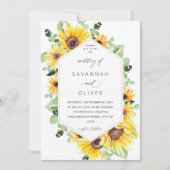 ヒマワリ&ユーカリモダンフローラ結婚ズ – ホワイト 招待状 (正面)
