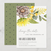ヒマワリ ユーカリ フラワーズ ウェディング 日程変更 招待状 (正面/裏面)