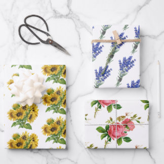 ヒマワリ、ラバンダーバラ ラッピングペーパーシート