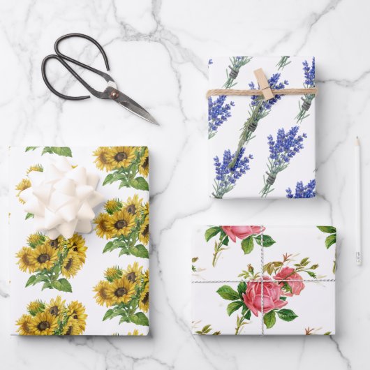 ヒマワリ、ラバンダーバラ ラッピングペーパーシート (正面)